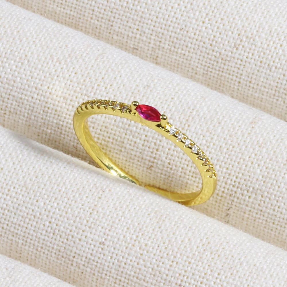 Rose Red Zircon Rings For Women Minimalism 18K Gold Plated Finger Dainty Jewelry Valentine Gifts For Girlfriend anillos mujer