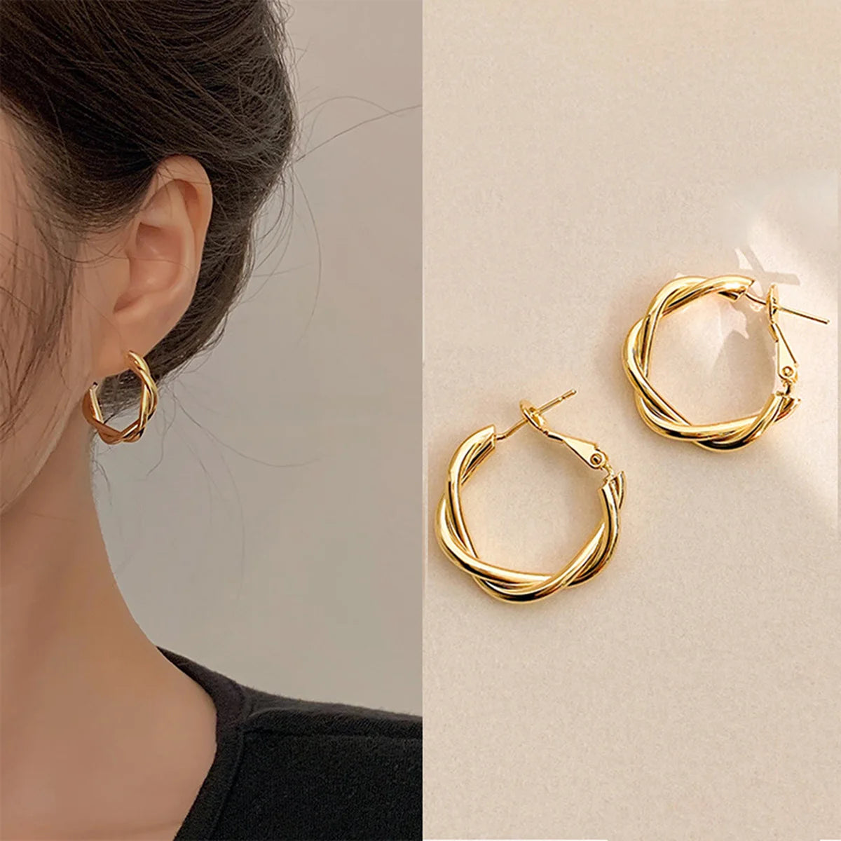Earrings for women with a light luxury and high-end feel. Earrings with exaggerated loops and earrings Main image