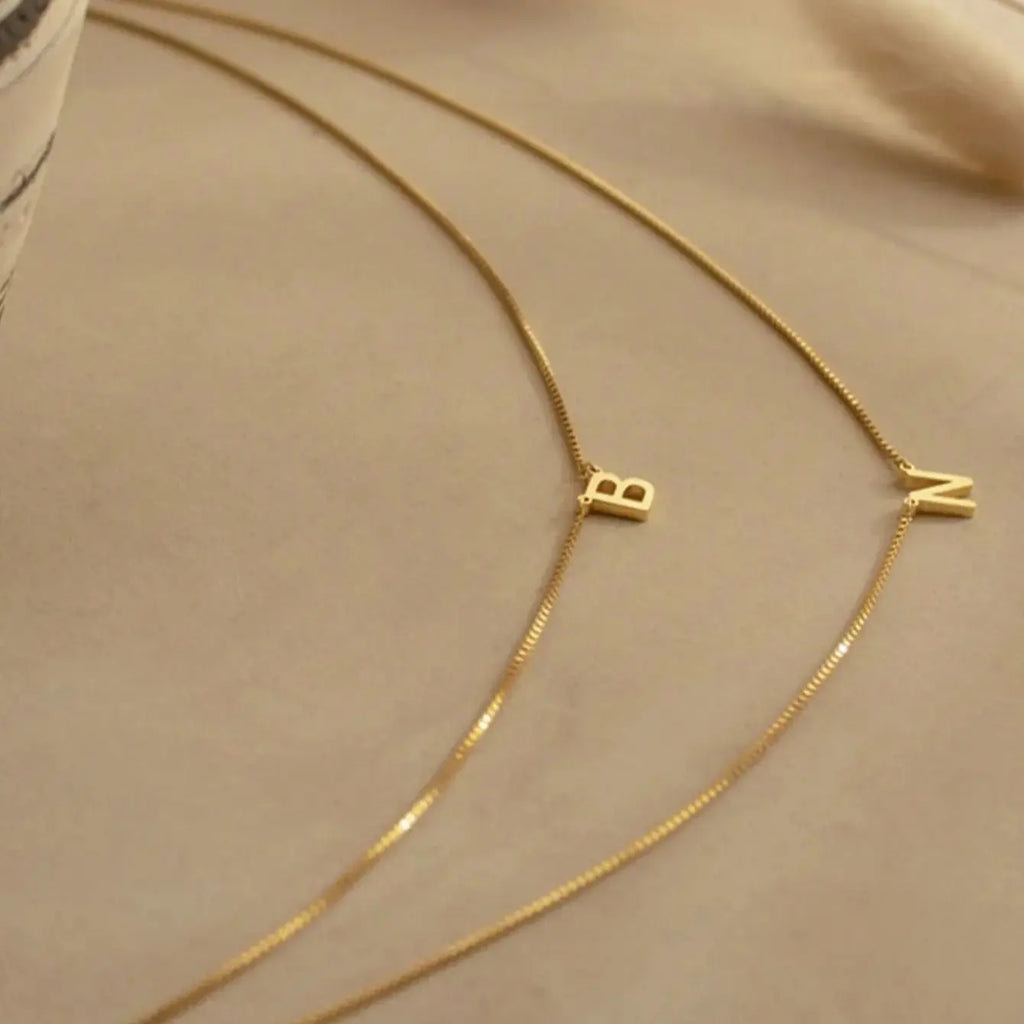 Custom Layered Letter Necklaces For Women Gold Color Stainless Steel Two Initial Necklace with Box Chain Minimalist Jewelry