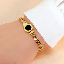 Fashion Bracelet For Women Black Acrylic Stainless Steel Couple Bracelet Carved Roman Numerals Girl Gift Hot Jewelry