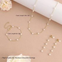 Gold Jewelry Set for Women, Dainty 14K Gold/Silver Plated Pearl Necklace and Earring Set with Drop Earrings Bracelets Necklace