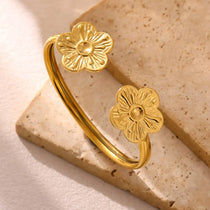 2026 Elegant Cuff Bracelet For Women Double Flower Fashion Bangles Gold Color Stainless Steel Jewelry Summer Waterproof Her Gift