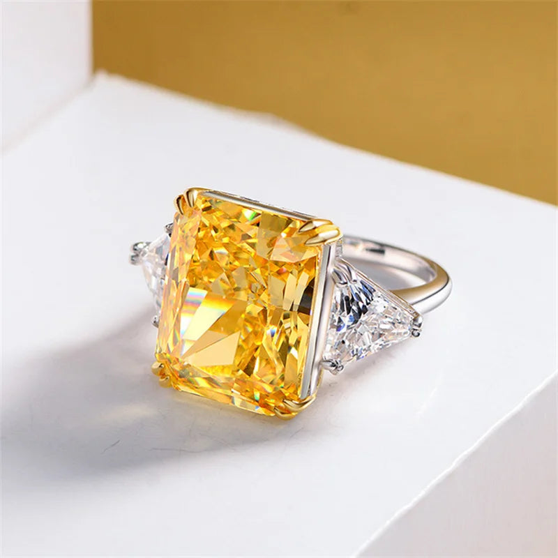 Luxury Geometric Big Square Stone Rings For Women Silver Color Charm Pink Yellow Zircon Wedding Bands Index Finger Party Jewelry Secondary image