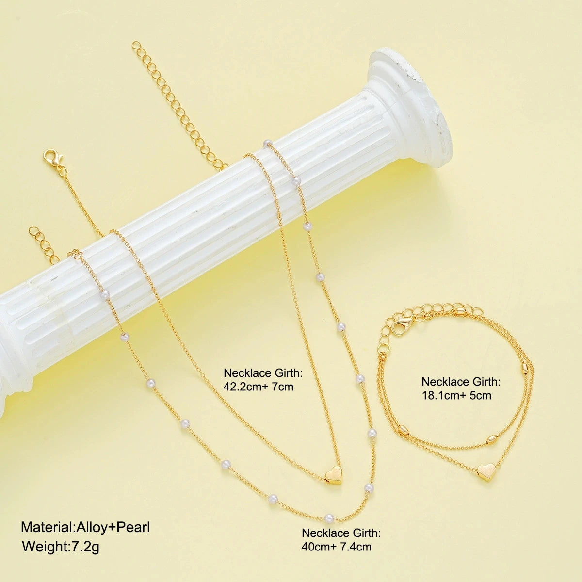 Fashion Imitation Pearl Heart Jewelry Set For Women Gold Silver Color Round Beads Necklace Bracelet Set Daily Wear Accessories Secondary image