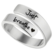 Just Breathe Heart Ring for Women Men, Stainless Steel Spiral Wrap Healing Rings, Inspirational Heart felt Gifts with Box