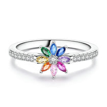 Original 925 Sterling Silver Rings Hope Rainbow Zircon Flower Rings For Women Girls Jewelry Birthday Anniversary Gifts