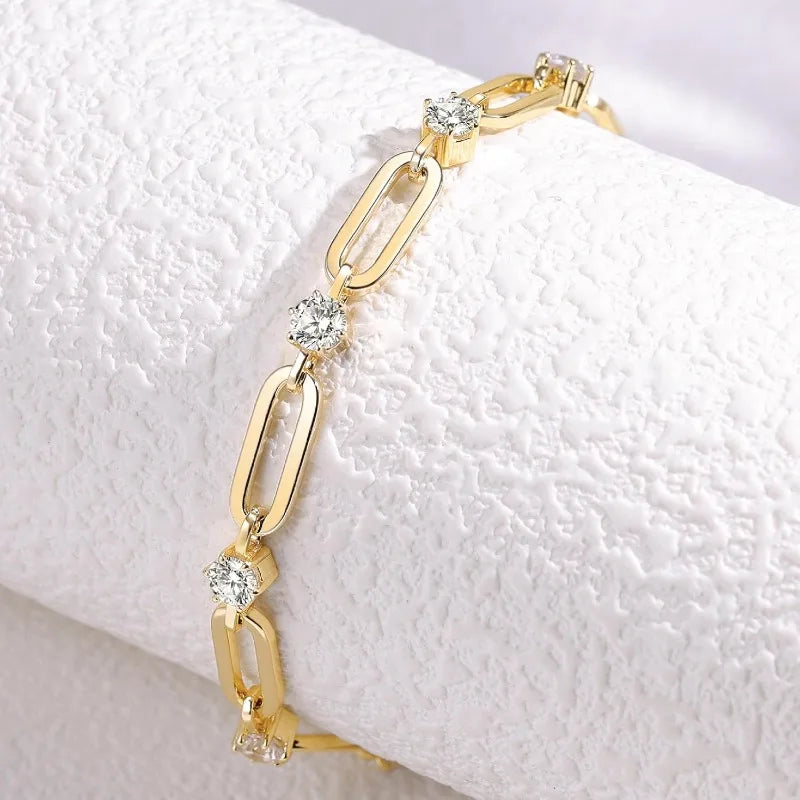 Gold Bracelets for Women Dainty 14K Gold Plated  Cubic Zirconia Paperclip Chain Bracelet Trendy Jewelry