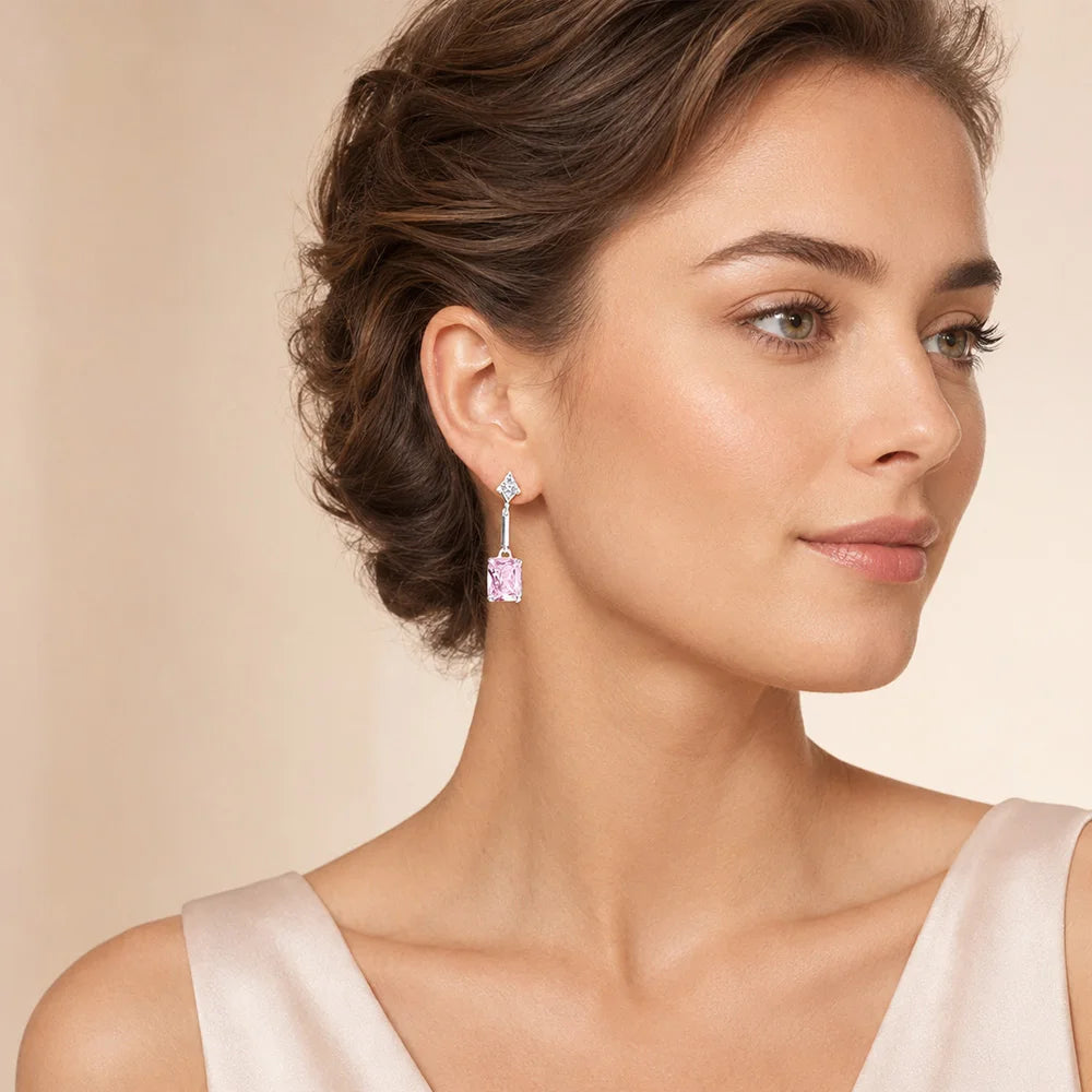 Drop Earrings Pink Stones Stylishly Jewelry For Women Brand New Sterling Silver 925 Trendy Gift Secondary image