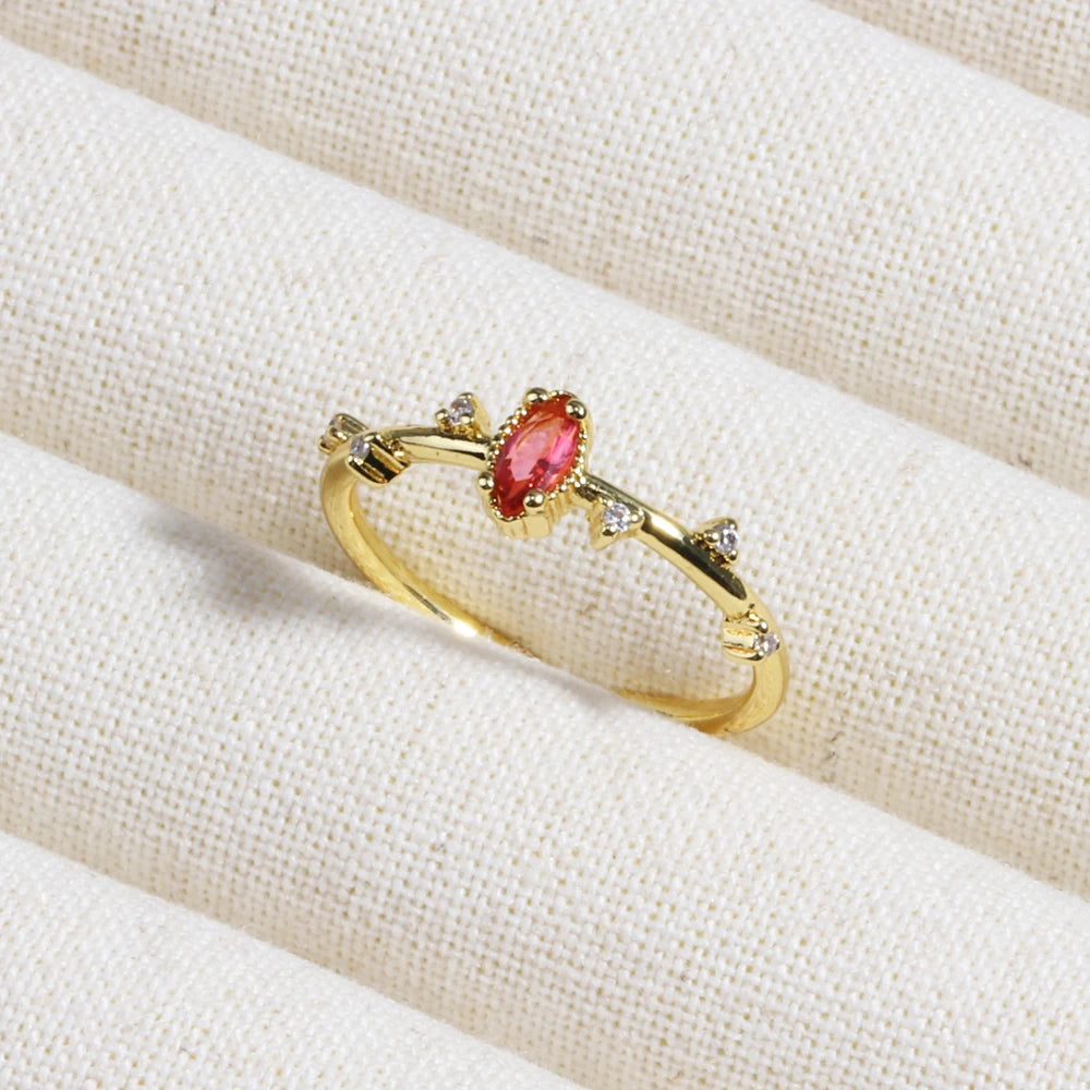 Rose Red Zircon Rings For Women Minimalism 18K Gold Plated Finger Dainty Jewelry Valentine Gifts For Girlfriend anillos mujer