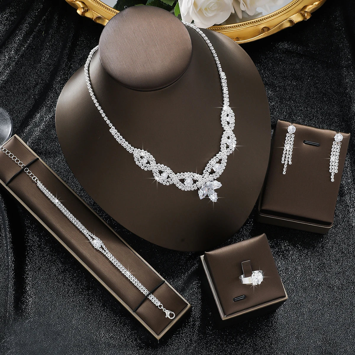 Elegant, exquisite, exaggerated necklace, earring, bracelet, ring, jewelry set, bridal and red carpet event styling accessories