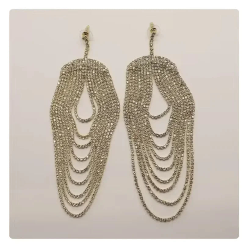 Earrings for women crystal oorbellen hangers statement chain pendientes largos ear circle tassel trendy geometric Euro-American