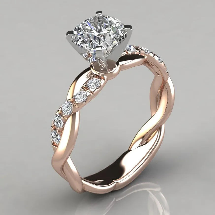 Wedding Ring For Women |Gold Plated Two-color Diamond Ring |  Engagement Ring