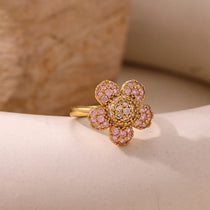 Pink Romantic Rose Rings For Women Elegant Fashion Full Zircon Flower Anillos Gold Color Jewelry Valentine's Day Wife Mama Gift