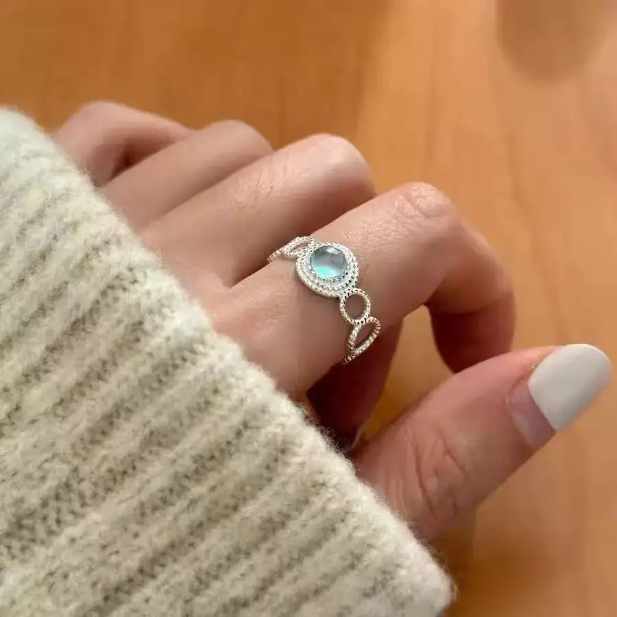 925 Sterling Silver Rings For Women Elegant Jewelry Blue Zircon Lace Open Accessories Engagement Jewellery Allergy