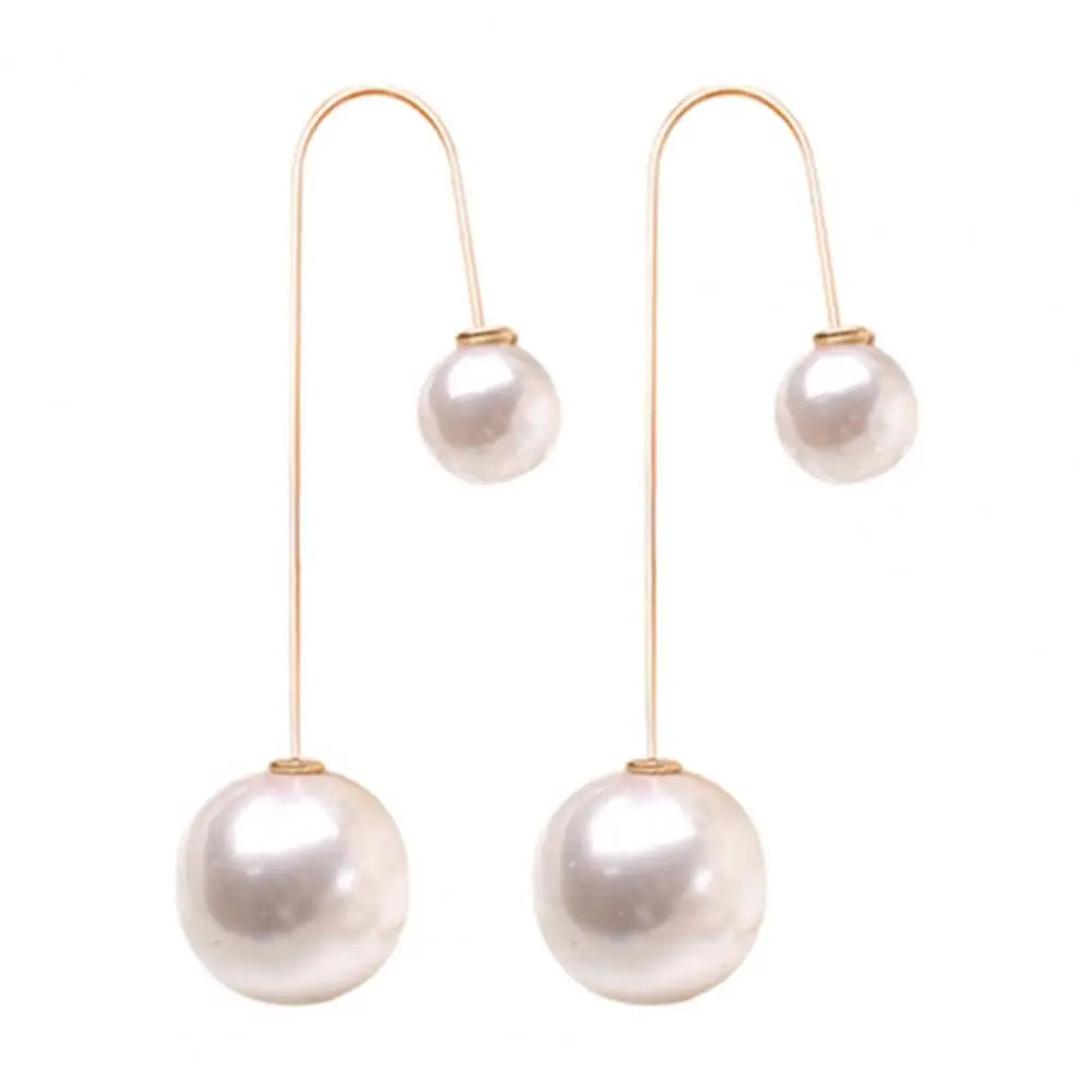 Fashion Earrings for Women U-Shaped Double Sided Faux Pearl Gold Plated Ear Dangle Jewelry