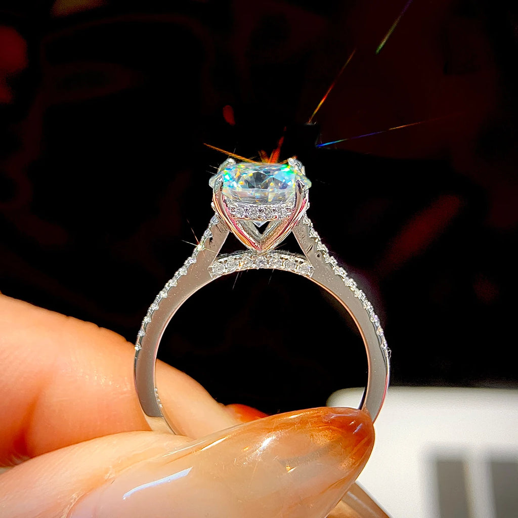GRA Real 925 Sterling Silver Gorgeous Shiny 2 Carat Zircon Round Ring for Women Engagement Luxury High Quality Fine Jewelry