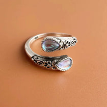 925 Sterling Silver Rings For Women Geometric Fine Jewelry Finger Adjustable Vintage BLue Stone Ring For Party Birthday Gift