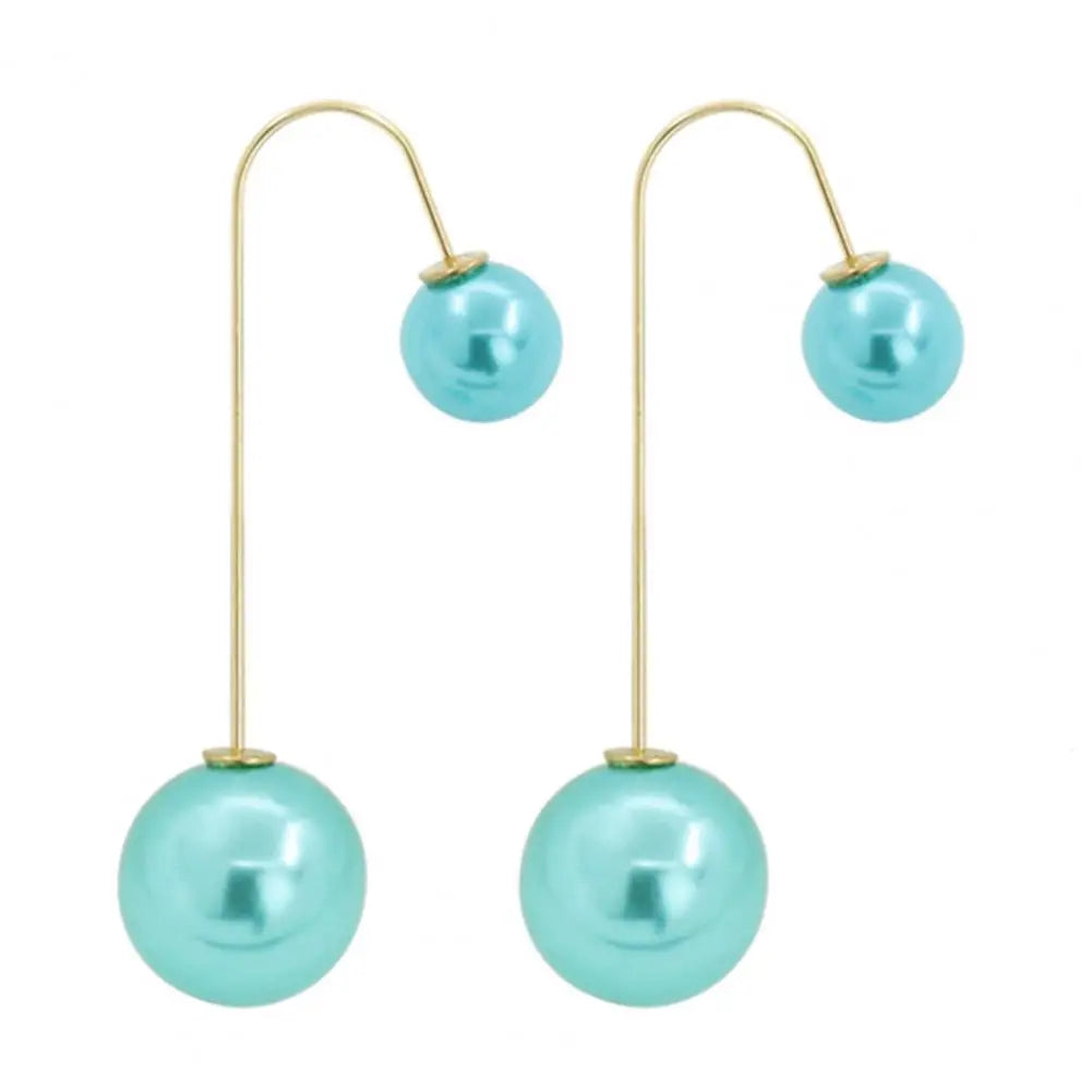 Fashion Earrings for Women U-Shaped Double Sided Faux Pearl Gold Plated Ear Dangle Jewelry