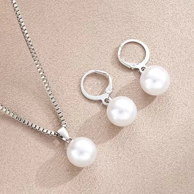 '2 Pieces Of Round Pearl Jewelry Set, Earrings, Pendants, Necklaces, Ladies' Exquisite And Fashionable Wedding Jewelry Set,Gifts