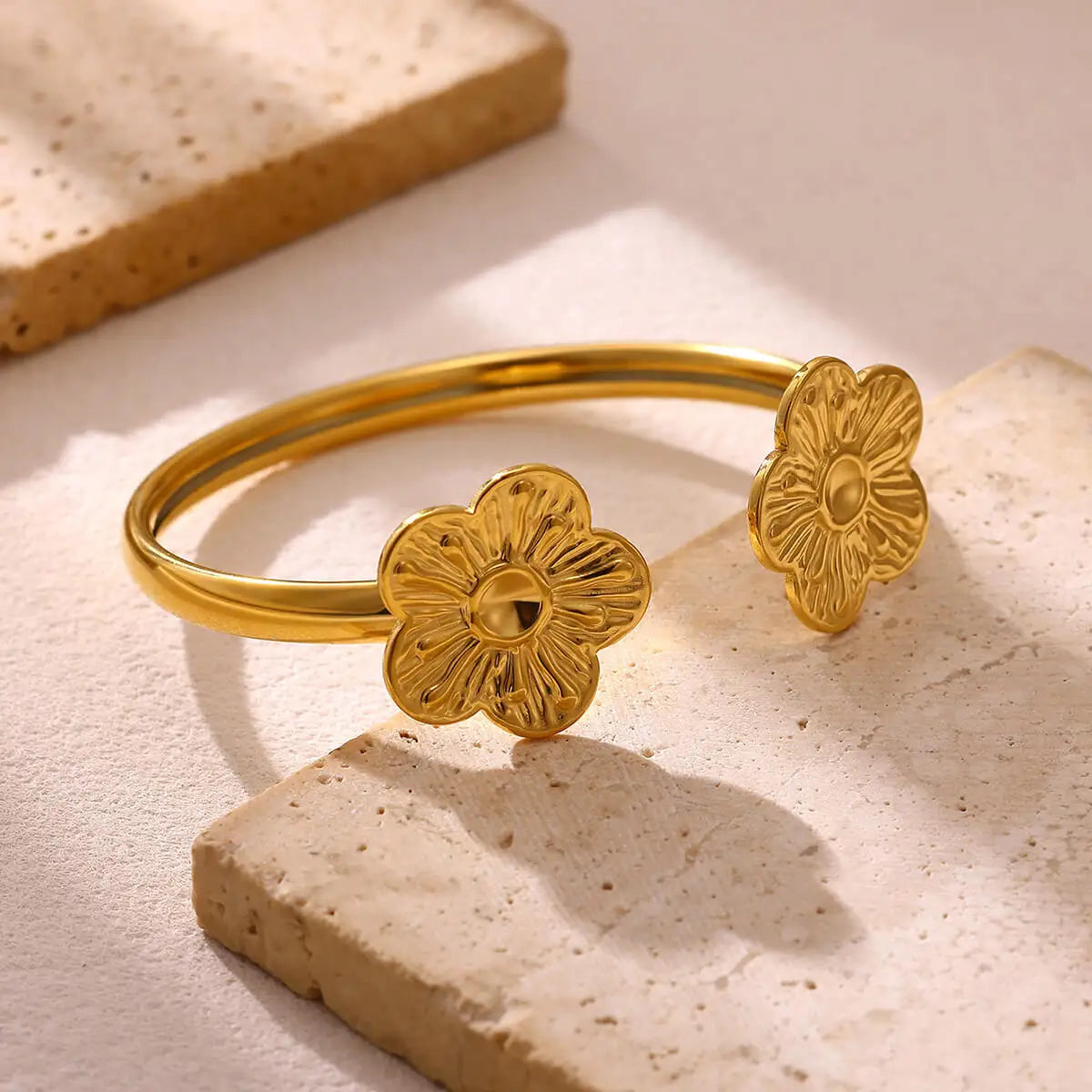2026 Elegant Cuff Bracelet For Women Double Flower Fashion Bangles Gold Color Stainless Steel Jewelry Summer Waterproof Her Gift Secondary image