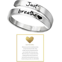 Just Breathe Heart Ring for Women Men, Stainless Steel Spiral Wrap Healing Rings, Inspirational Heart felt Gifts with Box