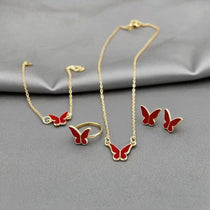 Necklace Earrings Bracelet Ring Jewelry Set for Women Wedding Party Sweet Jewelry Red Enamel Oil Butterfly Charms Accessories