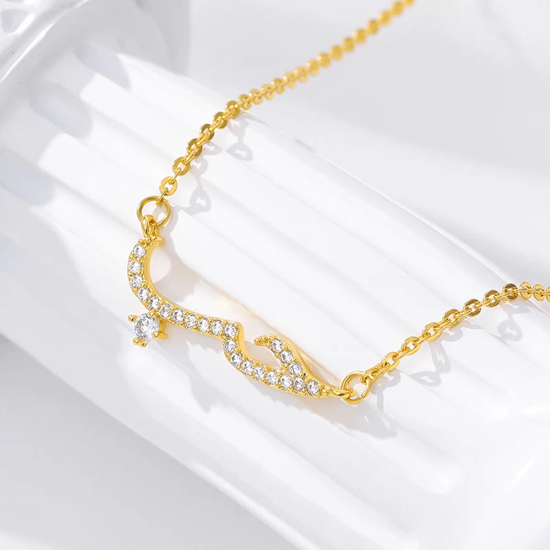 Luxury Shiny Crystal Arabic Love Pendant Necklace For Women Stainless Steel Chain Fashion Vintage Necklace Jewelry Couple Gifts