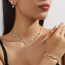 Bridal Shining Crystal Jewelry Set Rhinestone Exquisite Earrings Bracelet Luxury Necklace Women