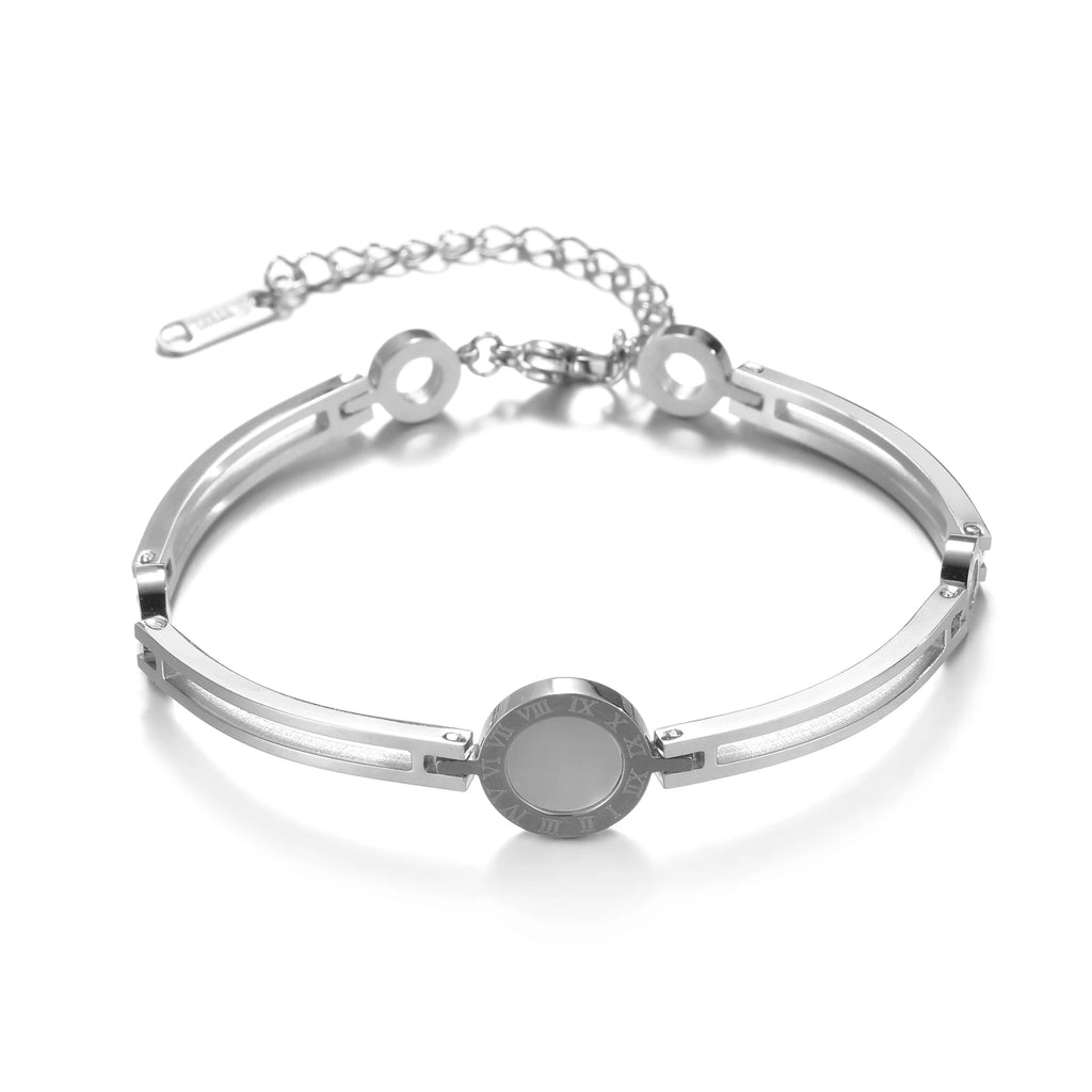 Fashion Bracelet For Women Black Acrylic Stainless Steel Couple Bracelet Carved Roman Numerals Girl Gift Hot Sale