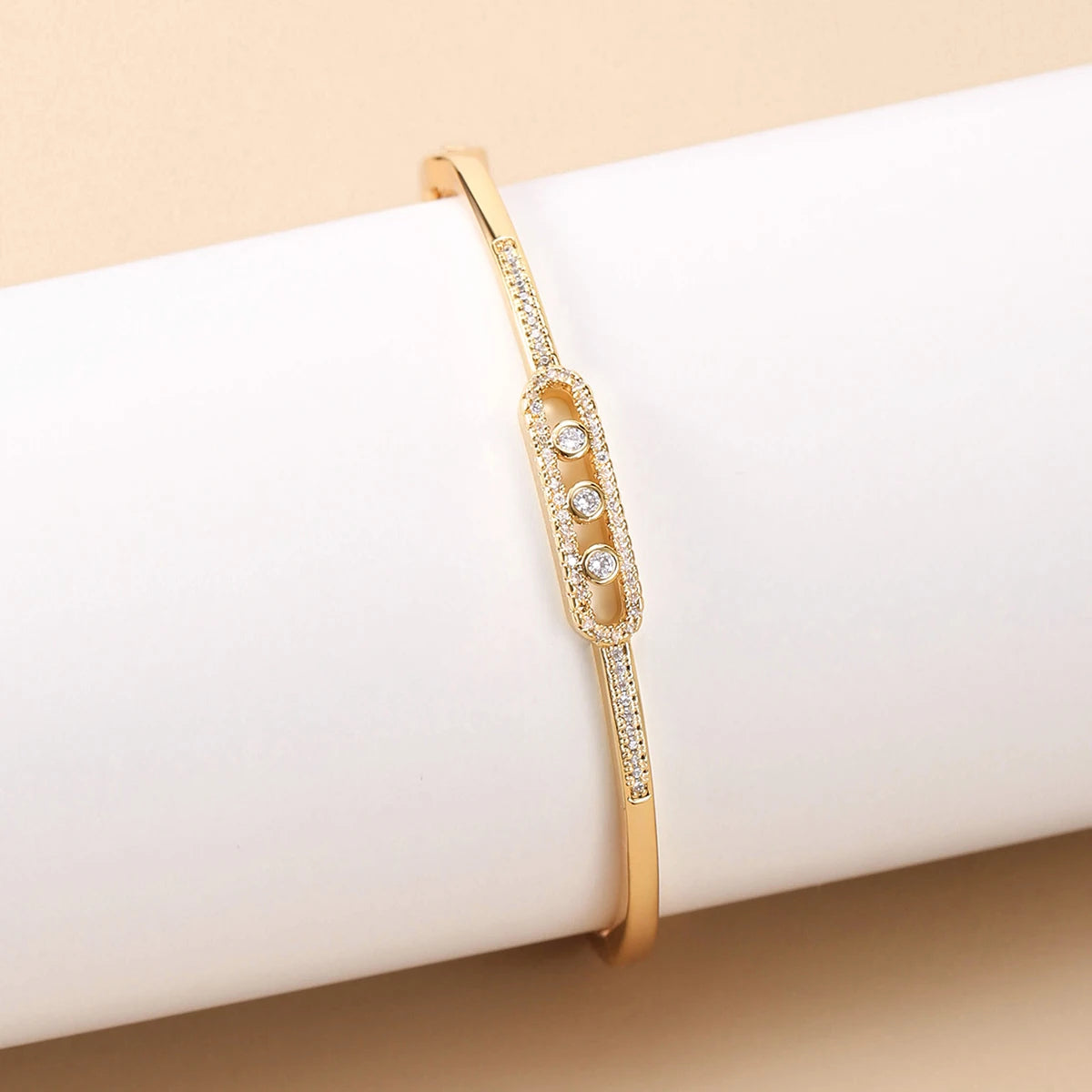 Beaut&Berry Luxurious 18k Gold Plated Bracelet for Women and Men Style Copper Zircon Bangle 2-color for Wife and Friends Gifts Main image