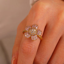 Pink Romantic Rose Rings For Women Elegant Fashion Full Zircon Flower Anillos Gold Color Jewelry Valentine's Day Wife Mama Gift