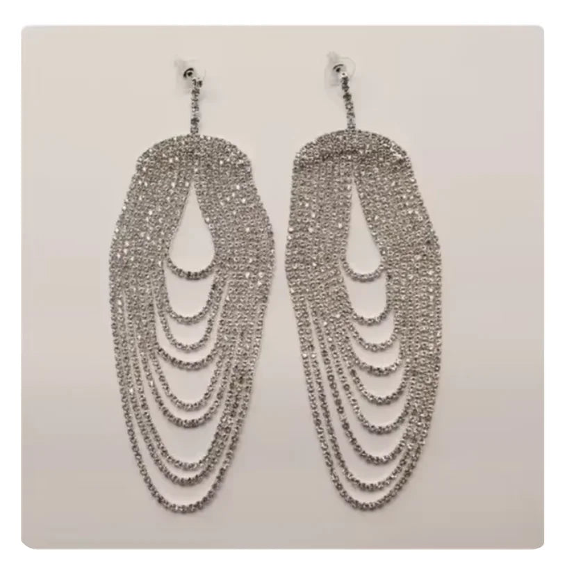 Earrings for women crystal oorbellen hangers statement chain pendientes largos ear circle tassel trendy geometric Euro-American