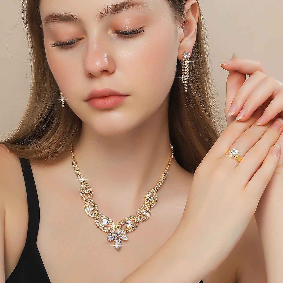 Elegant, exquisite, exaggerated necklace, earring, bracelet, ring, jewelry set, bridal and red carpet event styling accessories