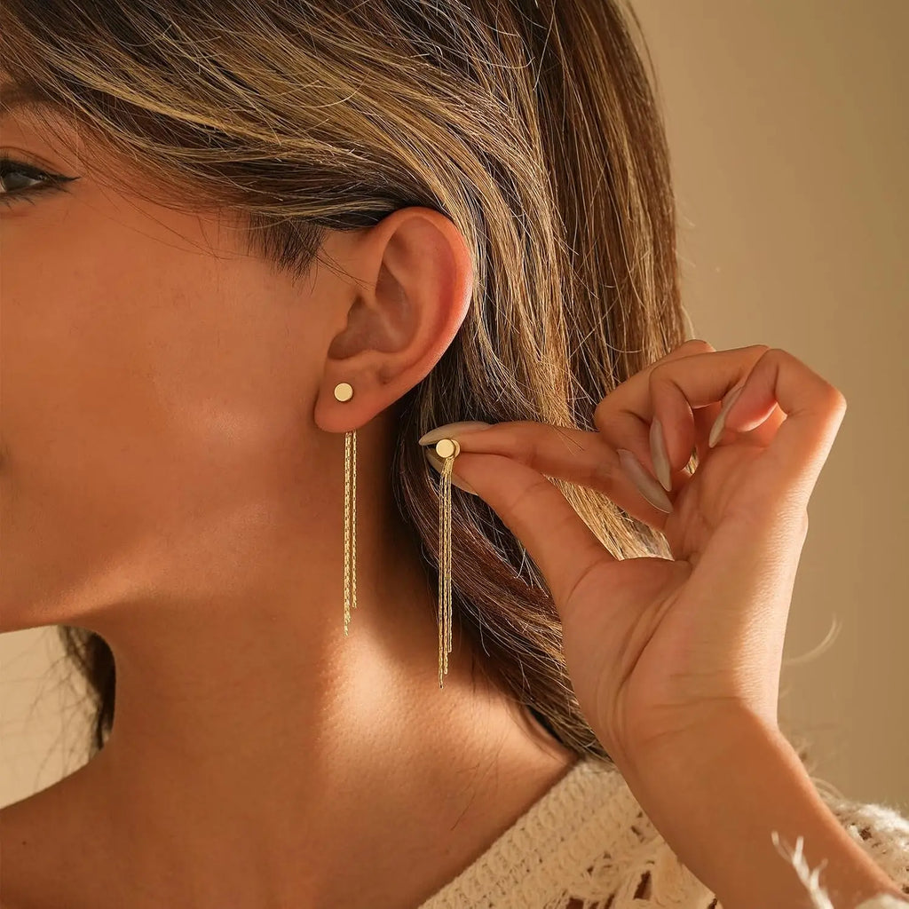 Gold Earrings for Women, 14K Dangle Earrings for Women Trend, Hypoallergenic Long Tassel Drop Chain Delicate Elegant Earrings
