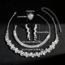 Alloy Rhinestone Jewelry Set Irregular Silver Necklace Bracelet Earrings Ring Sparkling Shiny Rhinestone Bridal Jewelry Set