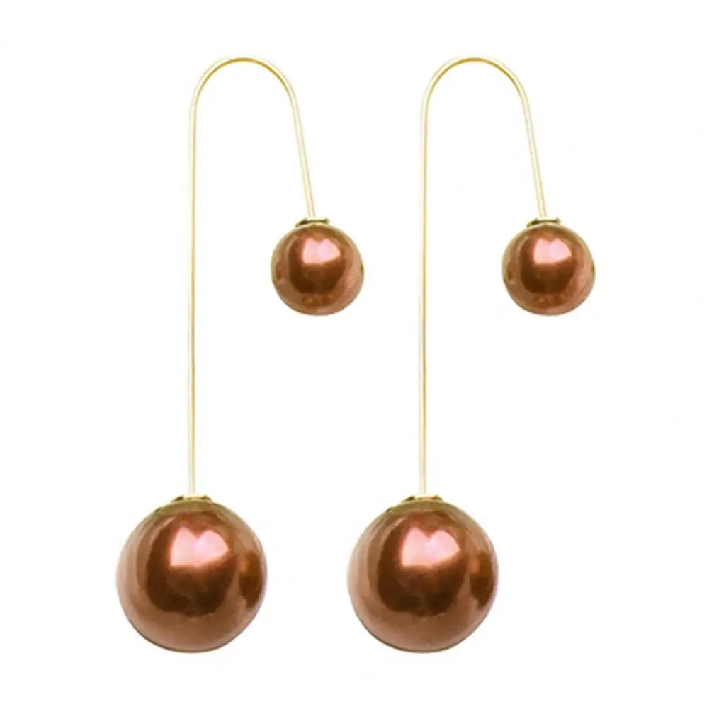 Fashion Earrings for Women U-Shaped Double Sided Faux Pearl Gold Plated Ear Dangle Jewelry