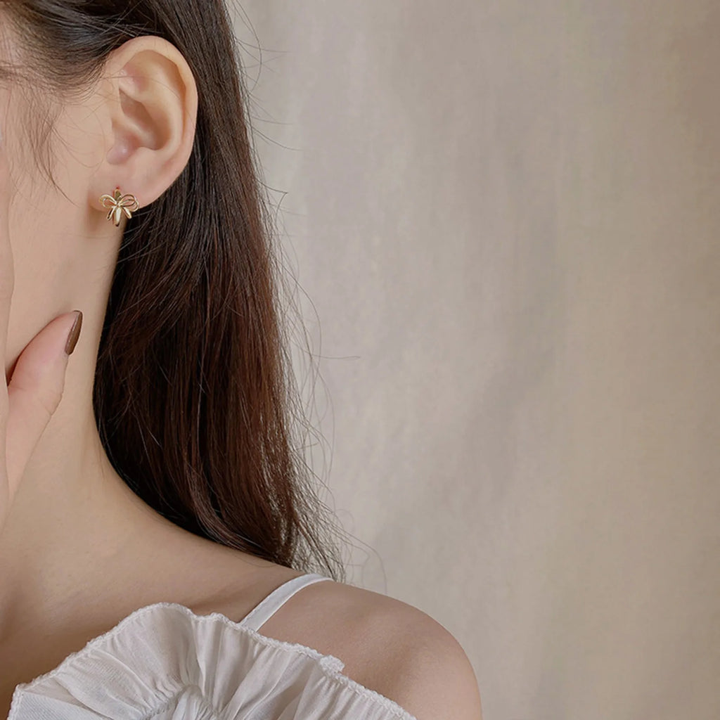 Bow Hoop Earrings for Women Girls, Double Bowknot Huggies Ear Jewelry