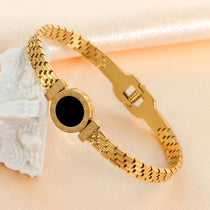 Fashion Bracelet For Women Black Acrylic Stainless Steel Couple Bracelet Carved Roman Numerals Girl Gift Hot Jewelry