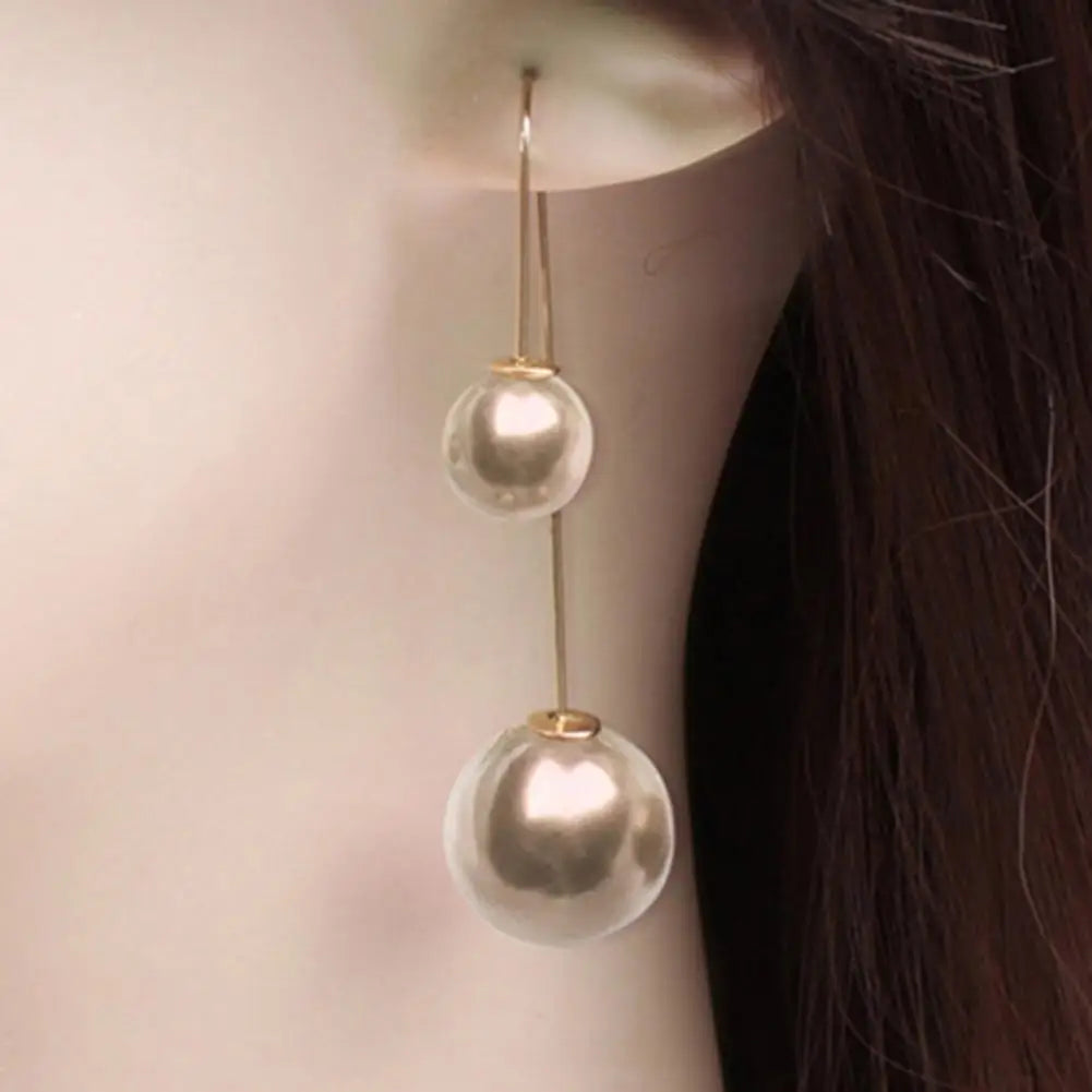 Fashion Earrings for Women U-Shaped Double Sided Faux Pearl Gold Plated Ear Dangle Jewelry