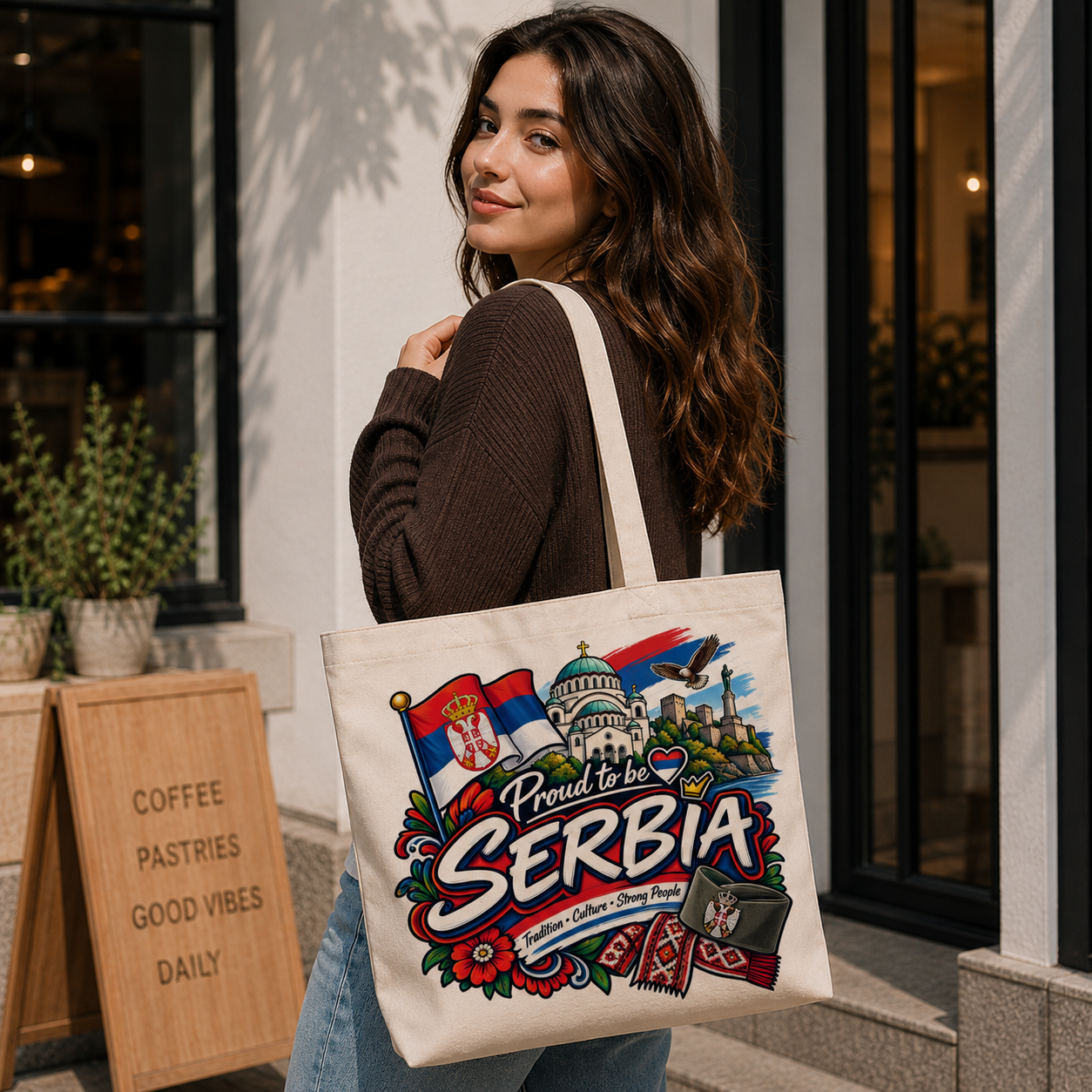 Serbia Heritage Graphic Tote Bag – Country Pride Canvas Tote Secondary image