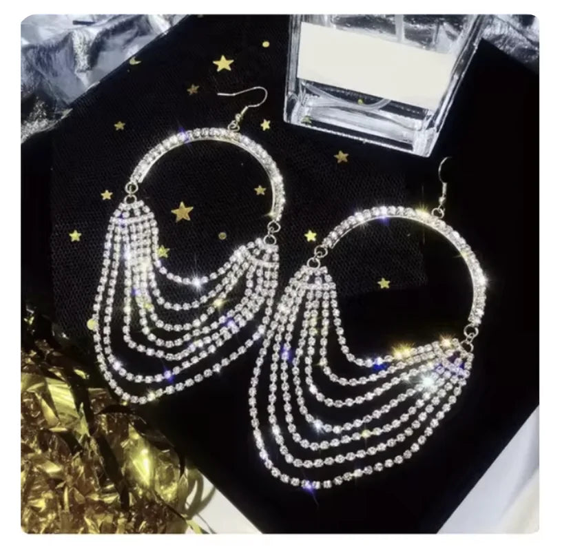 Earrings for women crystal oorbellen hangers statement chain pendientes largos ear circle tassel trendy geometric Euro-American