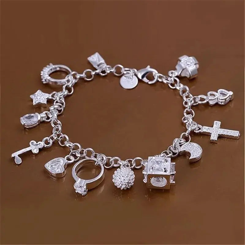Bracelet European and American Silver Fashion Thirteen Pendant Bracelet Women's Multi-Element Jewelry Simple Style Bracelet Whol Main image