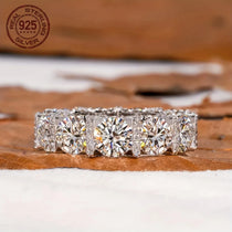 Luxury 925 Silver Rings For Women 6.50MM Round Lab Grown Diamond Zircon Wedding Band U Prong Micro Pave Full Eternity Jewelry