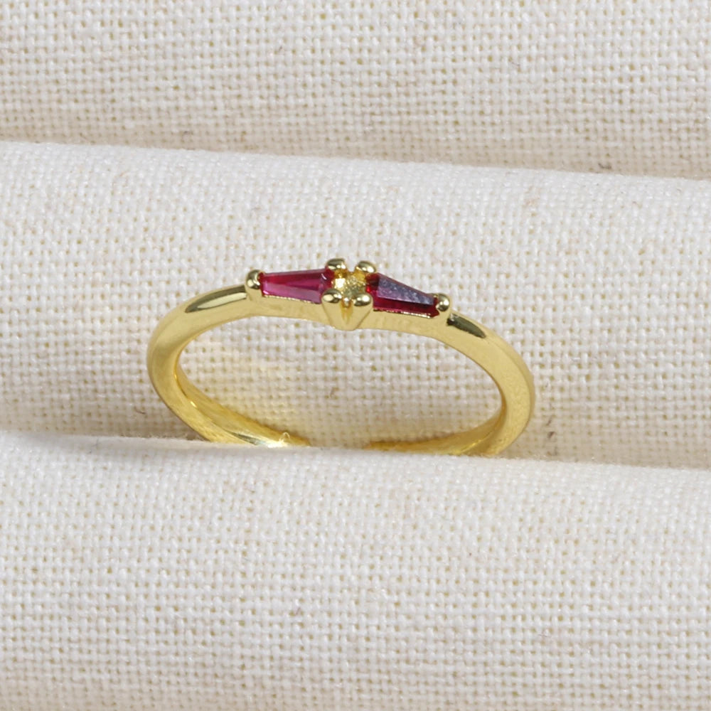 Rose Red Zircon Rings For Women Minimalism 18K Gold Plated Finger Dainty Jewelry Valentine Gifts For Girlfriend anillos mujer