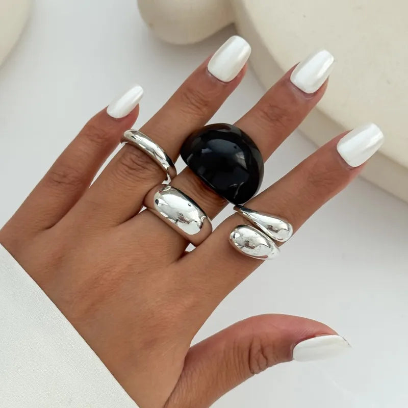 Fashion 6Pcs/Set Smooth Metal Opened Rings for Women Punk Personality Irregular Gold Silver Color Finger Rings Female Jewelry