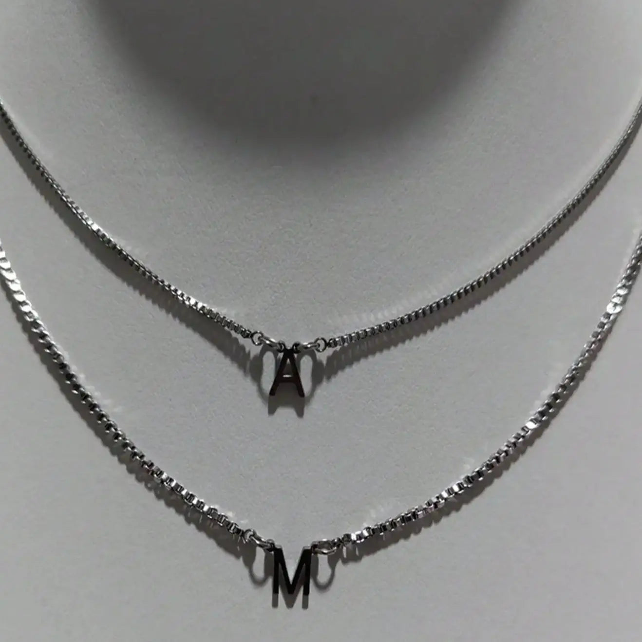 Custom Layered Letter Necklaces For Women Gold Color Stainless Steel Two Initial Necklace with Box Chain Minimalist Jewelry