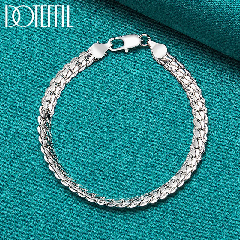 DOTEFFIL 925 Silver Bracelet 6mm 18/19/20cm Flat Side Chain Lobster Clasp For Woman Man Wedding Engagement Jewelry Secondary image