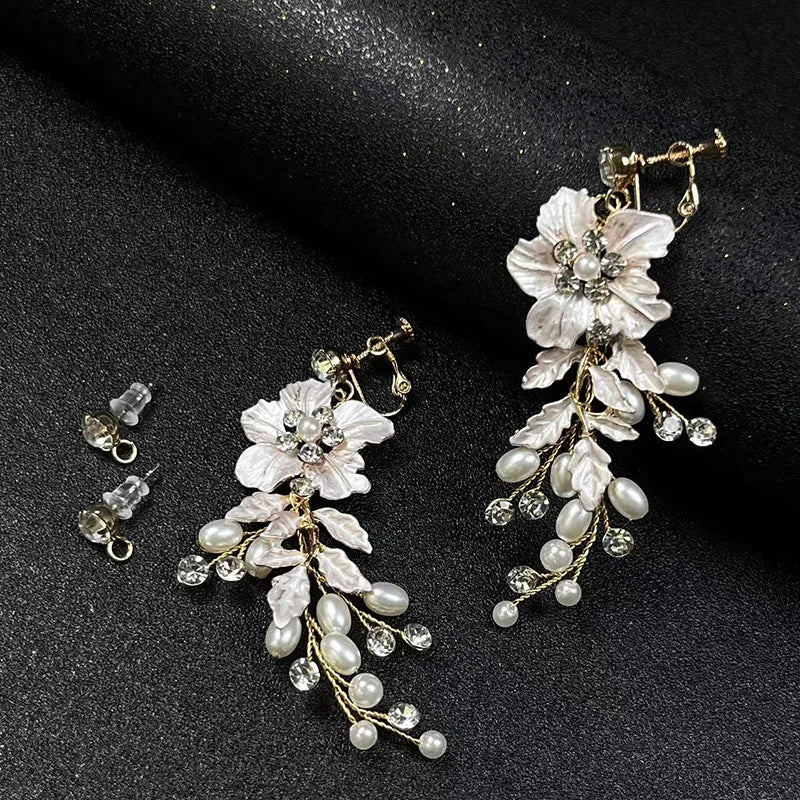 Elegant Floral Earrings for Women Pearl & Crystal Bridal Jewelry - Bohemian Wedding Accessories - Luxury Everyday To Formal Wear