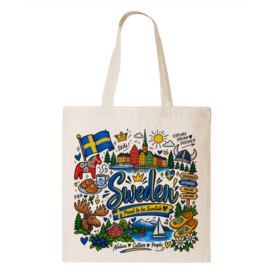 Sweden Heritage Graphic Tote Bag – Country Pride Canvas Tote Main image