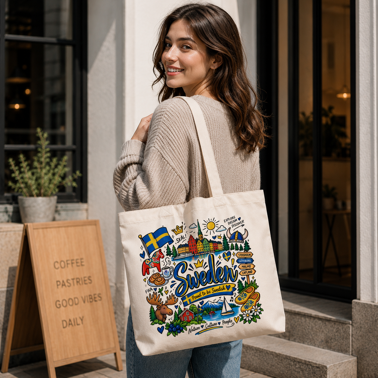 Sweden Heritage Graphic Tote Bag – Country Pride Canvas Tote Secondary image